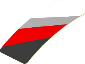 Sticker  0.8 x  1.9 with White, Grey and Red Stripes on Black Background Left (Formed)