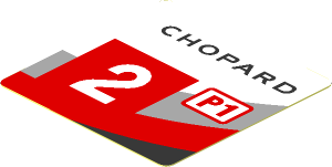 Sticker  1.8 x  1.8 with Black, Red and Grey Stripes and White "2" in Red Square on White Background Right