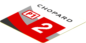 Sticker  1.8 x  1.8 with Black, Red and Grey Stripes and White "2" in Red Square on White Background Left