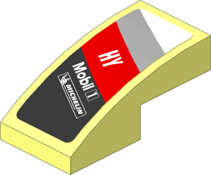 Slope Brick Curved  2 x  1 with White Logos in White, Grey and Red Stripes on Black Background Right Sticker
