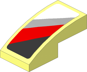 Slope Brick Curved  2 x  1 with White, Grey and Red Stripes on Black Background Left Sticker