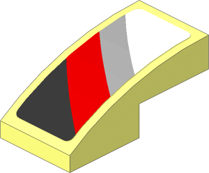 Slope Brick Curved  2 x  1 with White, Grey and Red Stripes on Black Background Right Sticker