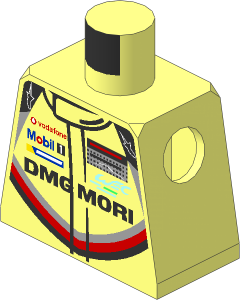 Minifig Torso with Race Suit with Porsche Logos and Black, Grey and Red Stripes Type  1 Pattern