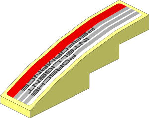 Slope Brick Curved  4 x  1 with Black "PORSCHE INTELLIGENT PERFORMANCE" on Grey Stripes and Red Stripe on White Background Right Sticker