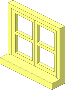 Window  1 x  4 x  3 Square Top with 4 Panes and Sill