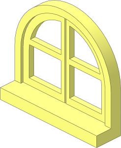 Window  1 x  4 x  3 Curved Top with  4 Panes and Sill