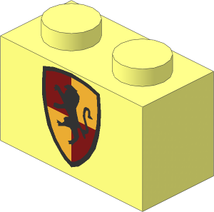 Brick  1 x  2 with Black Lion on Red/Gold Shield Pattern