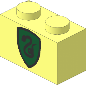 Brick  1 x  2 with Silver Snake on Green Shield Pattern