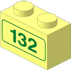 Brick  1 x  2 with Metallic Gold "132" Pattern