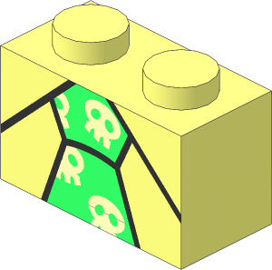 Brick  1 x  2 with Bright Green Tie with Bright Light Orange Skulls Pattern