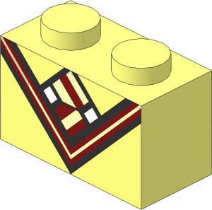 Brick  1 x  2 with Bright Light Orange and Dark Red V-Neck Collar and Tie and White Undershirt Pattern