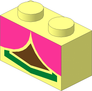Brick  1 x  2 with 2 Magenta Quarter Ovals, Medium Azure Center and Metallic Gold Line Pattern