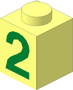 Brick  1 x  1 with Green "2" Sticker