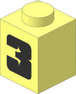 Brick  1 x  1 with Bold Black "3" Pattern