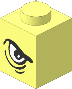 Brick  1 x  1 with Angry Eye Left/Sad Eye Right Pattern