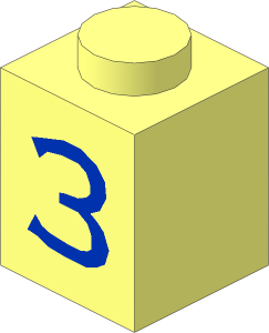 Brick  1 x  1 with Blue "3" Pattern