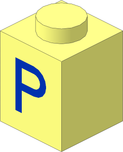 Brick  1 x  1 with Blue "P" Pattern