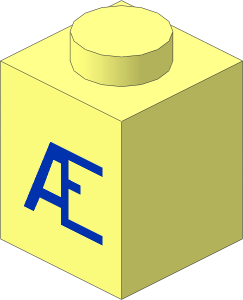 Brick  1 x  1 with Blue "Æ" (AE Diphthong) Pattern