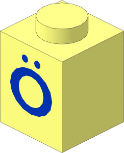 Brick  1 x  1 with Blue "Ö" (O Dieresis) Pattern