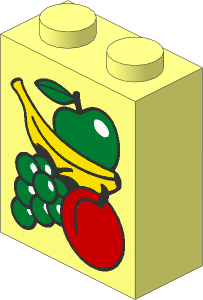 Brick  1 x  2 x  2 with Inside Axle Holder with Fruit Pattern