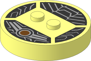~Electric Brick  4 x  4 x  0.667 Round - Top with  2 Studs with Black and Silver Armour Panels and Medium Azure Circle Pattern