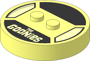~Electric Brick  4 x  4 x  0.667 Round - Top with  2 Studs with Bright Light Orange "The Goonies" Pattern