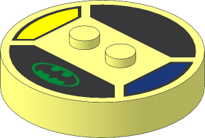 Brick  4 x  4 x  0.667 Round with RFID Tag and  2 Studs with Batman Logo and Metallic Armour Panels Pattern
