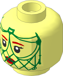 Minifig Head with Medium Nougat Eyebrows and Lips, Neutral / Gold Mesh Veil 2-Sided Pattern