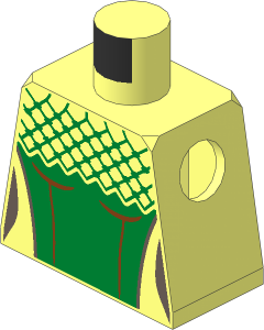 Minifig Torso with Gold Dress and Veil Top, Dark Brown Trim Pattern