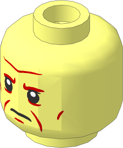 Minifig Head with Medium Nougat Eyebrows, Cheek Lines and Wrinkles and Mouth Closed Angry Pattern