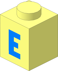 Brick  1 x  1 with Lightblue "E" Pattern