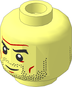 Minifig Head with Black Thick Eyebrows and Beard Stubble, Medium Nougat Cheek Lines and Wrinkles, Neutral / White Bared Teeth Angry 2-Sided Pattern