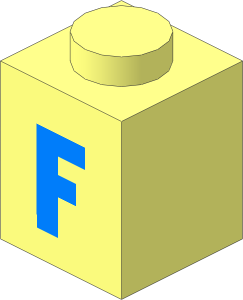 Brick  1 x  1 with Lightblue "F" Pattern
