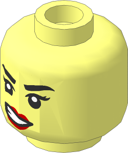 Minifig Head with Black Eyebrows, Eyelashes, Medium Nougat Lips, Lopsided Open Mouth Smile / Worried 2-Sided Pattern