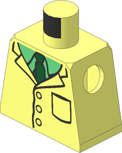 Minifig Torso with Dark Green Tie, Sand Green Shirt and Lab Coat Pattern