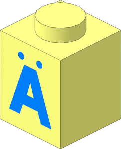 Brick  1 x  1 with Lightblue "Ä" (A Dieresis) Pattern