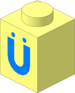 Brick  1 x  1 with Lightblue "Ü" (U Dieresis) Pattern