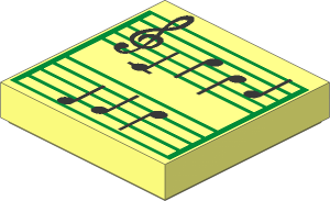 Tile  2 x  2 with Black Treble Clef and Music Notes on Metallic Gold Staves Pattern