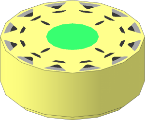 Tile  1 x  1 Round with Bright Green Center Circle and Metallic Silver and Metallic Dark Grey Hubcap Pattern