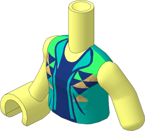Figure Friends Girl Torso with Left Limb Reduction with Dark Turquoise Jacket with Tan Triangles over Dark Blue Shirt Pattern