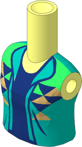 Figure Friends Girl Torso with Dark Turquoise Jacket with Tan Triangles over Dark Blue Shirt Pattern