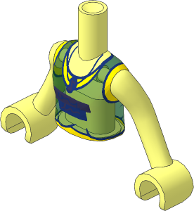 Figure Friends Girl Torso with Arms with Bright Light Yellow Tank Top over Medium Lavender Sleeveless Shirt, Black and Coral Panels and Music Note Necklace Pattern