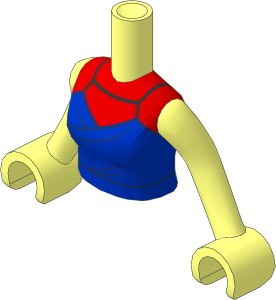 Figure Friends Woman Torso with Arms with Blue Dress with Dark Blue Trim and Creases, Silver Straps Pattern