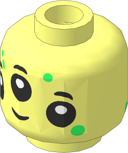 Minifig Head Alien with 3 Eyes and Bright Green Spots Pattern