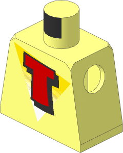 Minifig Torso with Red Capital Letter T on White and Yellow Triangle Pattern