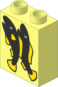 Duplo Brick  1 x  2 x  2 with Two Fish Pattern