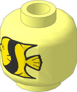 Minifig Head with Yellow and Black Fish Pattern