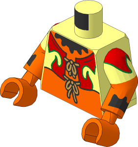 Minifig Torso with Dual Mould Arms and Hands with Red Fire Vest and Orange Arms Pattern