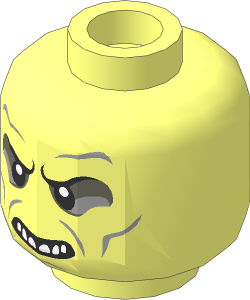 Minifig Head with Light Bluish Grey Eyebrows, Wrinkles and Open Mouth with Teeth Pattern