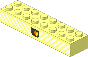 Brick  2 x  8 with Fire Logo and White Diagonal Stripes Pattern